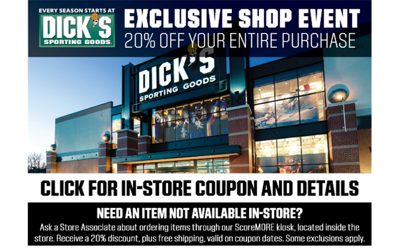 Dicks Feb 10th - 13th 20% Off Shop event